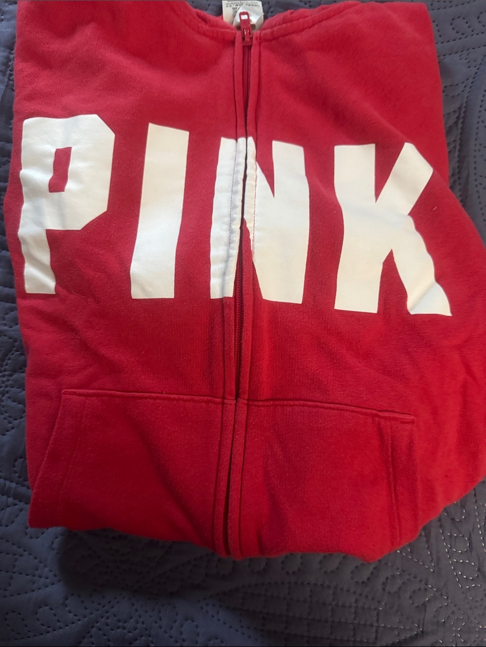 PINK Victoria's Secret Red Full-Zip Hoodie with White Logo